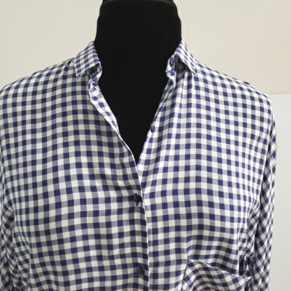 Zara Trafaluc Top Blue White Gingham Plaid Country Blouse Small Farm Checkered - Picture 5 of 8